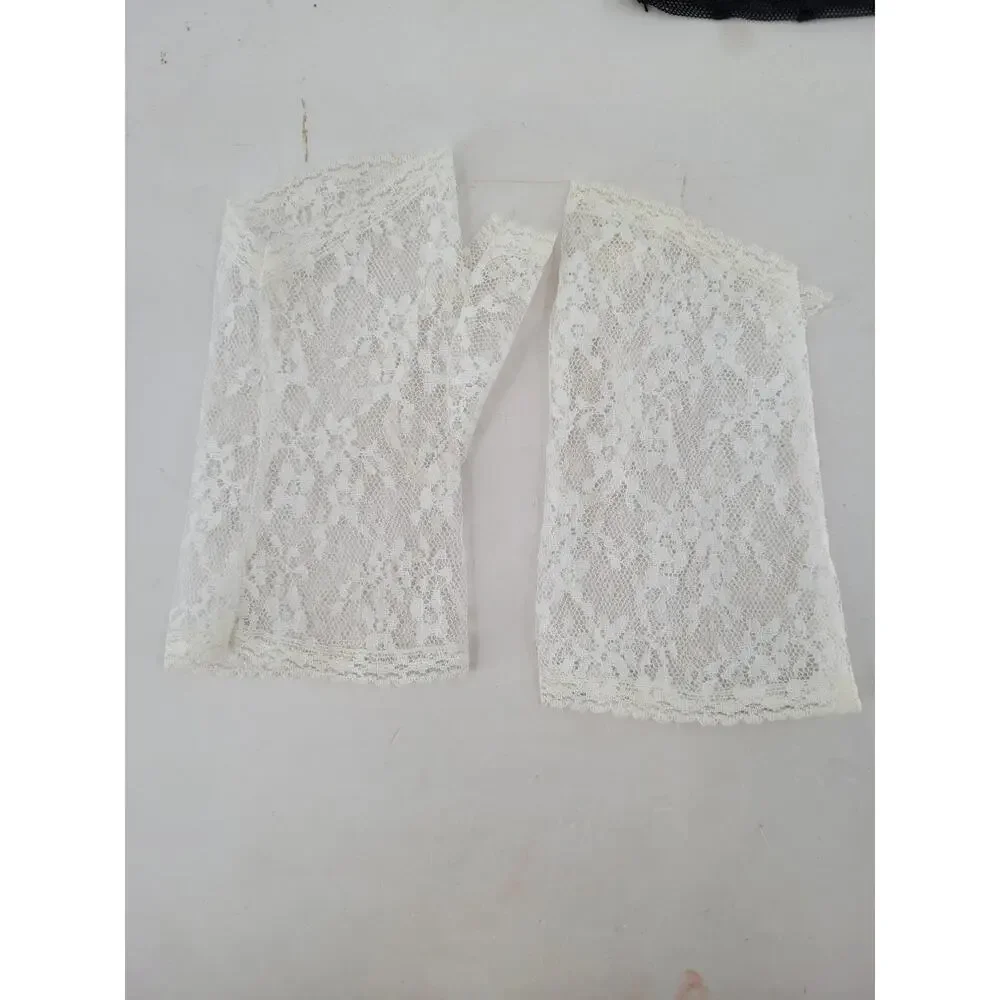 Vintage 80s Madonna Glam Polka Dot Lace Mesh Sheer Costume Gloves